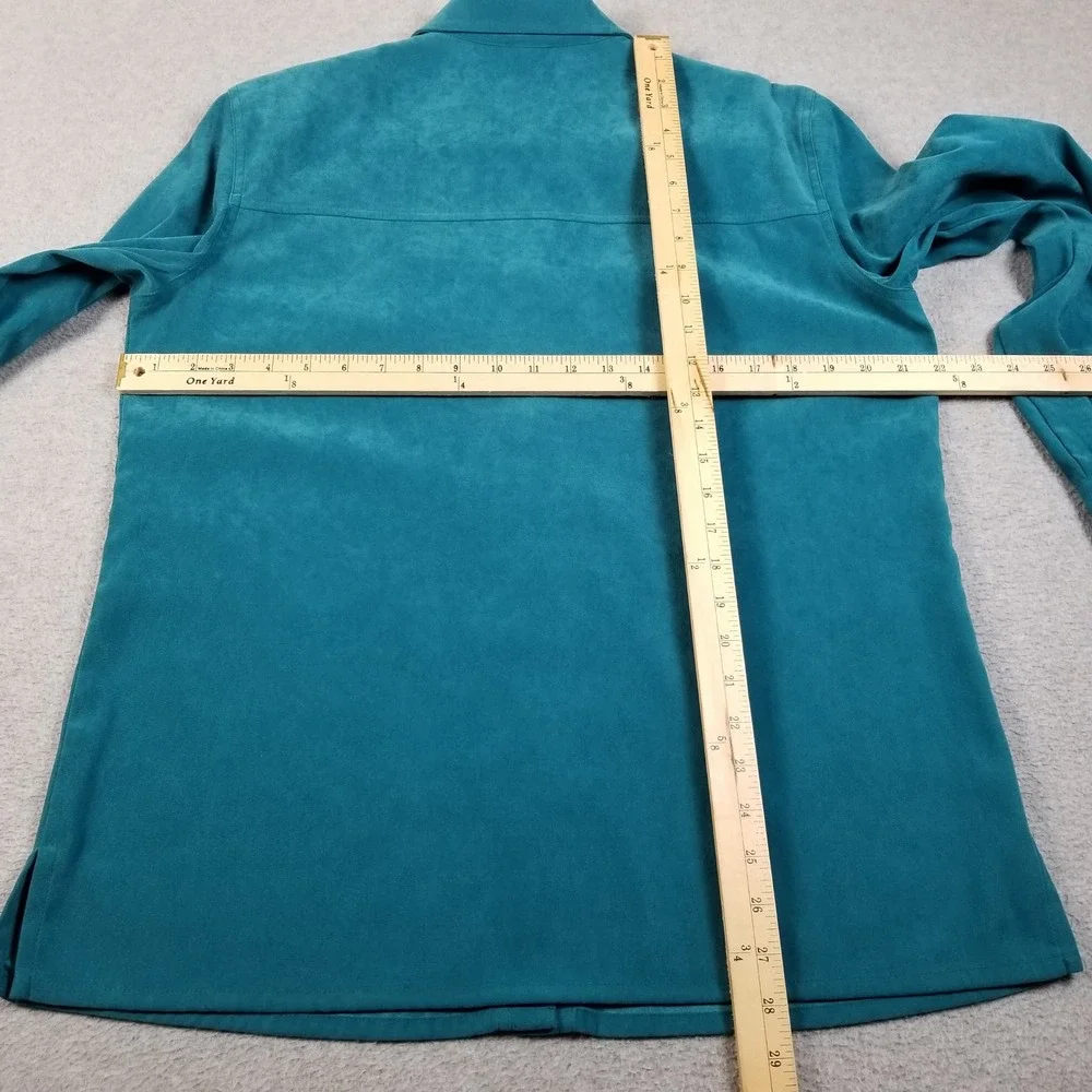 Allison Daley Button Up Shirt Women 12 Green Faux Suede Long Sleeve Collared Top